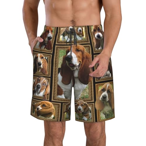 Xsovgoi Basset Hound Mens Swim Trunks Quick Dry Casual Lightweight Drawstring Board Shorts with Pockets Cool Mesh Lining X-Large