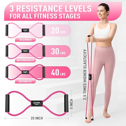 Image of Figure 8 Resistance Bands for Arm, Back - 3-Level Latex Heavy Exercise Bands with Handles for Strength Training, Full Body Workout, Physical Therapy, Pilates, Yoga, Home Gym Equipment for Women