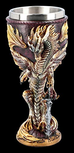 Drachen Fantasy Trink-Kelch - Flame Blade, Motiv von Ruth Thompson | Weinbecher, Deko-Artikel, mit Edelstahl-Einsatz, H 18 cm