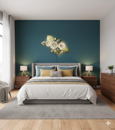 Image of Bharat Art Metal White Flower Wall Art with LED Light for Living Room | Handcrafted Iron Flower Wall Hanging Home Decoration for Bedroom, Hall, Office & Entrance | 47X2X24 | Tornado WD071 (B)