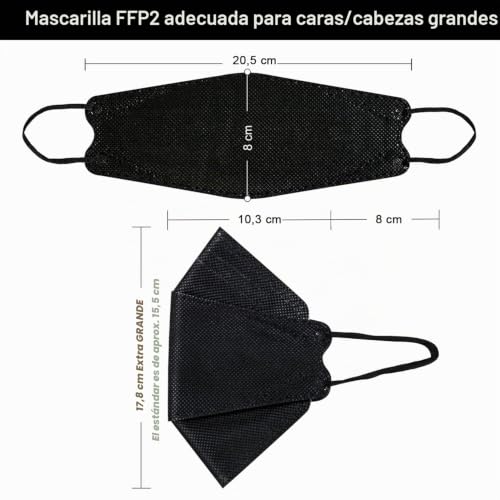 Miniatura 3 de Tuberoo Ffp2 - Mascarilla Grande Con Forma De Pez Negro, 15 Unidades, Certificado Ce, Envío Desde Alemania, Suaves Lazos Para Las Orejas, Respirador