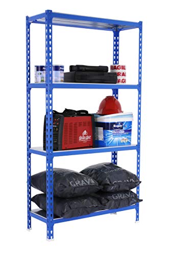 SimonRack Schwerlastregal, Lagerregal, 150x110x30 cm, Metallregal, Kellerregal, Biegestelle 200 kg, 4 Fachböden, Blau/Verzinkt - Simonclick