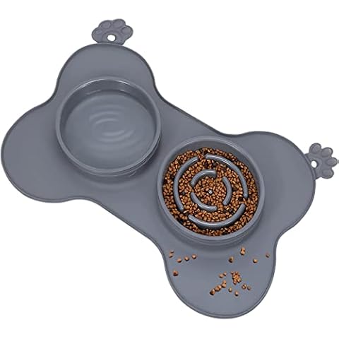 ADOV Slow Feeder Dog Bowl, 750ml 3in1 Non-Slip Double Dog Bowls to Slow Down Eating, Bloat Stop Feeding Interactive Food and Water Pet Bowl Set with Silicone Mat Tray for Cats Puppy Small Medium Dogs Cover