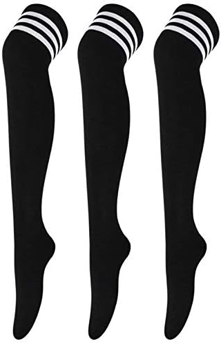 DRESHOW 3 Pairs Over Knee Thigh Socks Thigh High Socks Casual High Stockings Long Knee High Socks for Girl and Women