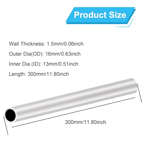 6063 Aluminium Rundrohr 16mm x 13mm 1,5 mm Wandstärke 300mm Länge, LAVMHAB Runde Aluminium rohre Aluminium-Schläuche Gerade Rohre (2 Stück)