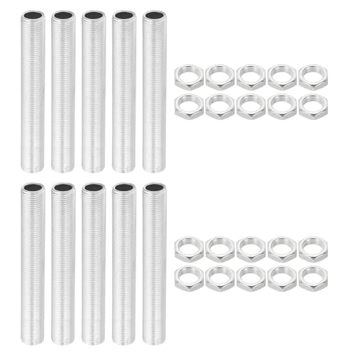PATIKIL Juego de Tubos de Lámpara Roscados de 80 mm/3.1' con Tuerca de Bloqueo, 10 Kit Varillas Roscadas para Sujetadores de Hardware, Galvanizado de Zinc