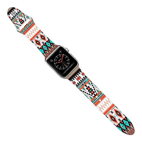 Western Aztec Tribal Native American Watch Bands Compatible with Apple Watch 38mm 40mm 41mm for Women Men Silicone Wristbands Straps Replacement for IWatch Series 8 7 6 5 4 3 2 1 SE
