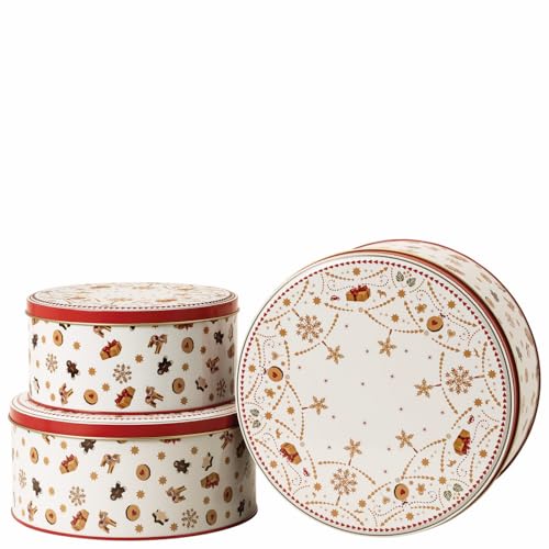 Latas de galletas Hutschenreuther Navidad en set de 3 cajas de chapa redondas 2