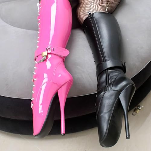 High Heels 18CM Ballet Boots Lace Up,Black-52