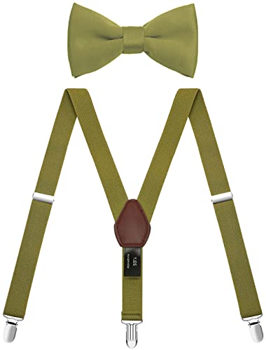 Yjds Boys Suspenders And Bow Tie Set Adjustable Elastic For Wedding Party Olive Green 30 In #TOP1