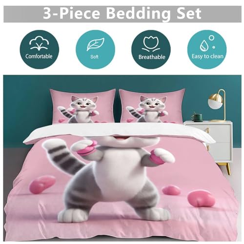 Parure de lit chat 3D double en microfibre avec fermeture éclair - 6