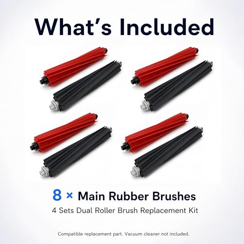 Image of 4 set Replacement Main Brushes Compatible with Roborock S8 Pro Ultra,S8,S8+,Q8 Max,Q8 Max+,Q5 Pro,Q5 Pro+,Q5 Max+,4 Sets Dual Rubber Roller Brush Parts,Anti-Tangle Sweepers for Pet Hair & Hard Floor