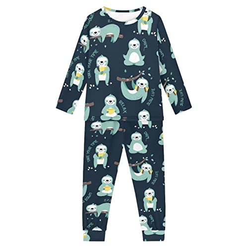 Dolyues Pigiama per bambini 2 pezzi pigiama lungo per bambini ragazzo ragazza biancheria da notte a maniche lunghe età 3-16, Sloth verde., 15-16 Years