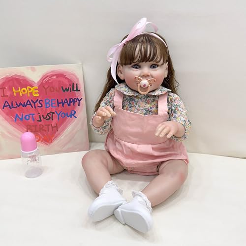 Image of 28Inches Long Brown Hair Lifelike Reborn Princess Girl Dolls That Look Real and Feel Real, Realistic Newborn Toddler Collectible Art Doll Smiling with Teeth