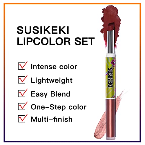 Susikeki 6Pcs Double Ended Lipstick Makeup Set - Included Lip Plumper, Black & Glitter Lip Gloss, Matte Red & Nude Lipstick And Lip Primer, High Pigmented Long Lasting Lip Stain Make Up Kit For Women Girls #TOP2