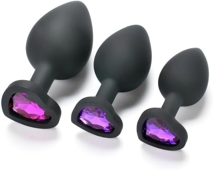 Soft Black Silicone Cone 3-Piece Set with Exquisite Heart-Shaped Gemstone Decoration - Y1 (Purple)