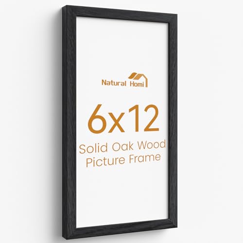 Image of 6x12 Picture Frame,Solid Oak Wood 6 inchx12 inch Photo Frame, Black Color Tempered Real Glass 6 by 12 Wooden Frames with No Mat,12x6 Picture Frames for Wall or Tabletop Display