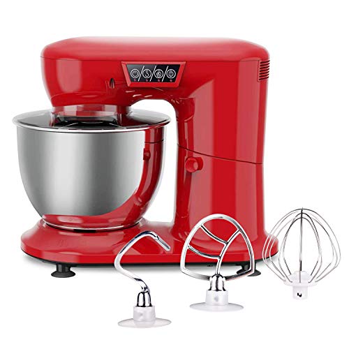 AIFEEL Stand Mixer 800W Kitchen Electric Mixer with 4.3 Quart SUS Bowl, Splash Guard, Flat Beater, Dough Hook and Balloon Whisk - 3 Speed Settings with LED Display (Retro Red)