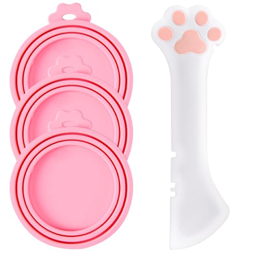 RUGBOL Tapas para latas de comida, cucharas para gatos, suministros para alimentación y riego de gatos, cucharas para comida para perros y gatos, suministros para mascotas, perros y gatos (rosa)