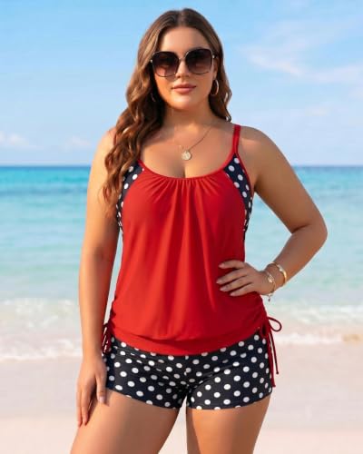 Image of Holipick Plus Size Tankini Swimsuits for Women Two Piece Tummy Control Bathing Suit Blouson Tankini Top with Shorts