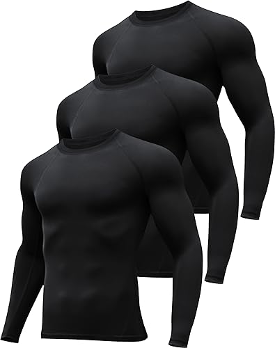 HOPLYNN 3er Kompressionsshirt Herren Langarm Funktionsshirt Männer Thermo Sportshirt Atmungsaktiv Schwarz- S