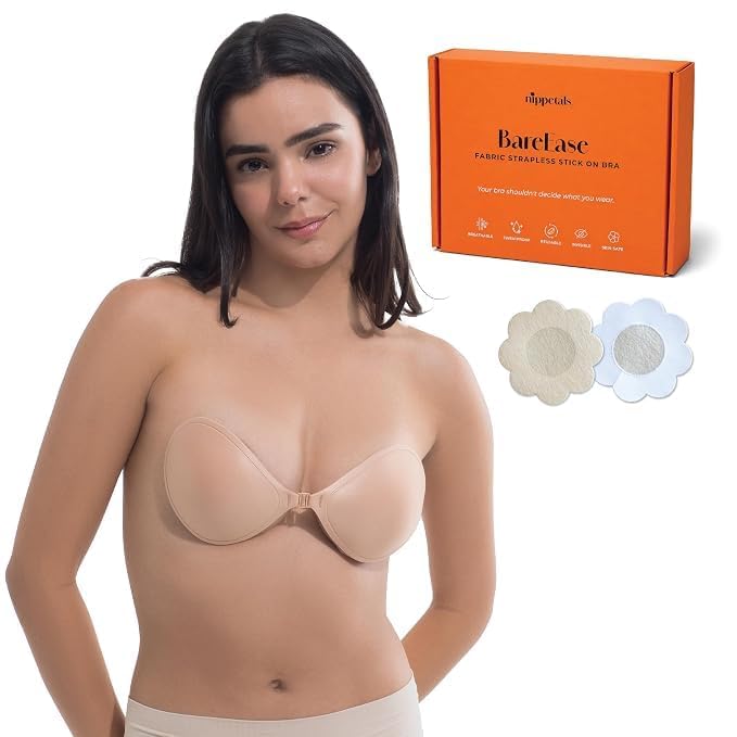eloria skin Strapless Sticky Bra for Women | Stick-On Backless Bra | Reusable Silicone Push-Up Bra | Seamless Invisible Adhesive Bra for Dresses (Nude/Beige)-picture-15