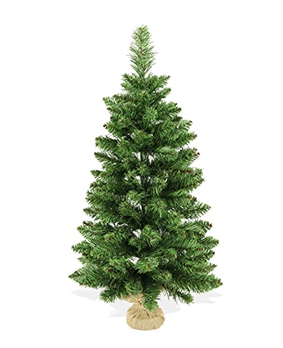 BOP Albero Di Natale Pinetto Argo 90 Cm, Fogliame Folto e Realistico In PVC, Base In Juta | Albero Di Natale Piccolo Da Appoggio Già Pronto | Alberello Artificiale Slim Salvaspazio Da Tavolo
