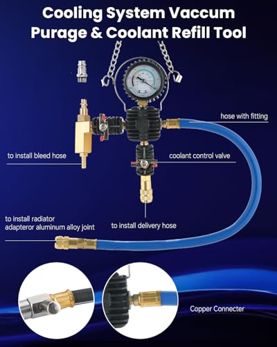 ATPEAM 28tlg Kühlsystem Abdrückgerät Set mit 23 Kühlkörperadaptern, Universales Kühlmittel Vakuum Befüllgerät, Kühlwasser Abdrückgerät für Erkennung von Leckagen im Wassertank des Kühlsystems (28pcs)