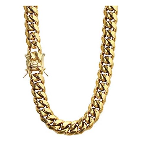PY BLING Mens Heavy Miami Cuban Link Chain Choker 14k Gold Plated Hip Hop Thick Stainless Steel 8mm-16mm Necklace/Bracelet (10mm,22) Cover