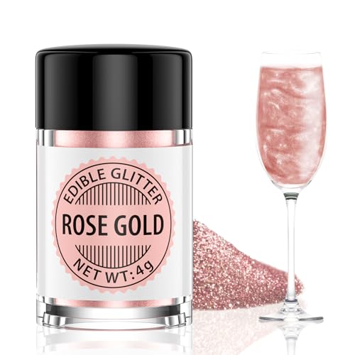 Waysroma Essbarer Glitzer für Getränke 4g, Geschmacklos Essbarer Glitzer, Lebensmittel Glitzers für Cocktails, Likör, Sekt, Wein, Champagner, Schokolade, Fondant, Kuchen Deko (rosegold)