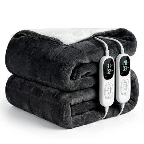Image of IUUI Heated Blanket Electric Queen Dual Controller- 84x90 Inches Soft Flannel Heating Blanket,Fast Heating Blanket 6 Heating Levels & 2 Hours Auto Off ETL Certification (Dark Grey, Queen)