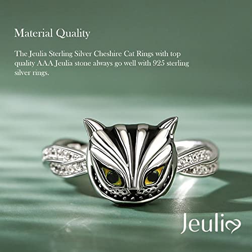 Image of Jeulia Sterling Silver Cheshire Cat Rings for Women Enamel Rings Handmade Diamond White Fancy Black Cubic Zirconia Bridal Set Wedding Anniversary Engagement Promise with Jewelry Gift Box