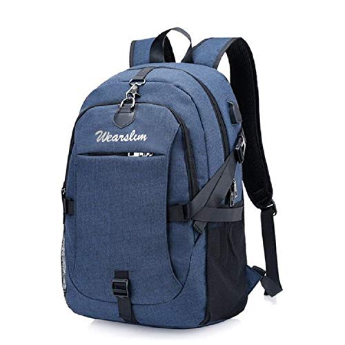 Wearslim Anti Theft Laptop Bagpack - with USB charging & Listening port Boy Men Women Casual Backbag Travel Teenager Student School Back Pack-Blue(Large) (B07V9T2LVW) Amazon Price History, Amazon Price Tracker