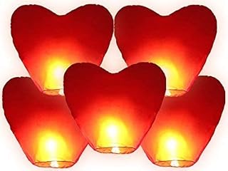 JRing Sky Lanterns, Red Heart Shape Sky Lanterns, Traditional Chinese Flying Glowing Lanterns for Birthday Wedding New Year And All Celebrations (5Pack)