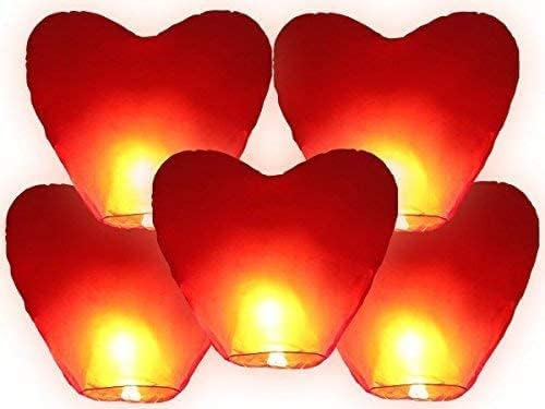 JRing Sky Lanterns, Red Heart Shape Sky Lanterns, Traditional Chinese Flying Glowing Lanterns for Birthday Wedding New Year And All Celebrations (5Pack)