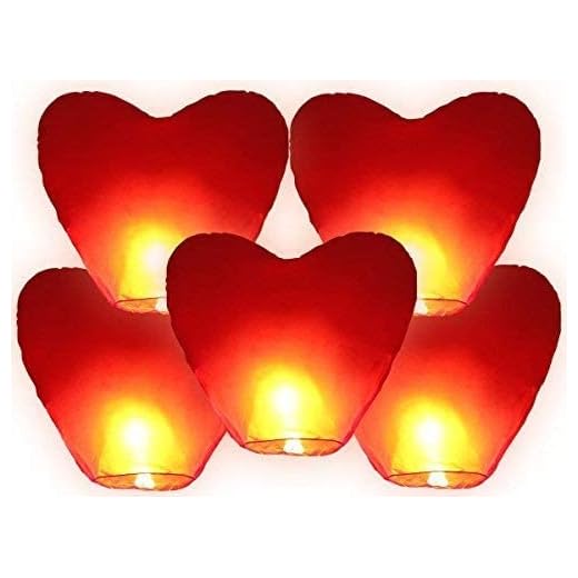 JRing 5 Pezzi Sky Lantern Lanterna Cinese Cinesi Volante Mongolfiera per Matrimonio a Forma di Cuore Rosso
