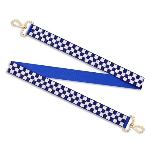Game Day Beaded Purse Strap Crossbody Bag Strap Red Black Blue Plaid Straps for Stadium Approved Clear Bag Concert Handbag Game Day Outfits Accessories Tailgate Party Favors Gifts (White&Blue)