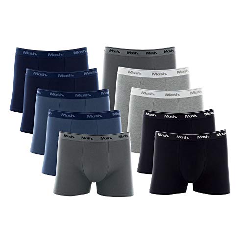 Kit 10 Cuecas Boxer Cot Ela Bord, Mash, Masculino, Azul Marinho/Azul Jeans Escuro/Cinza/Cinza Mescla