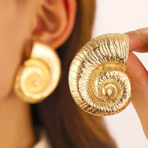 Boho Gold Conch Shell Statement Earrings for Women Trendy, Charm Large Conch Seashell Swirl Drop Studs Earring Round Holiday Beach Jewelry Gift 20252
