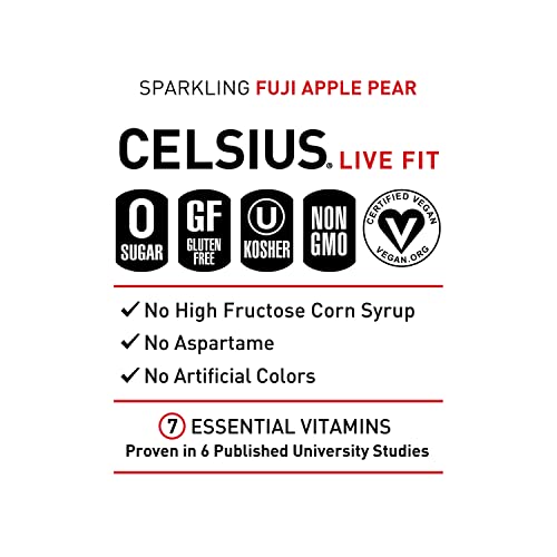 Image of CELSIUS Sparkling Fuji Apple Pear, Sugar Free Energy Drink, 12 Fl Oz (Pack of 4)