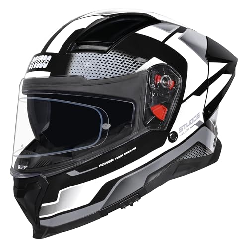 Image of STUDDS Helios Asphalt Full Face ISI and DOT Certified Helmet with Dual Visor Black & Grey - M