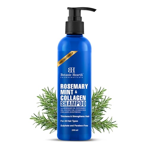 Image of Botanic Hearth Rosemary Mint Shampoo with Peppermint Oil, Jojoba Oil & Collagen | Thickens & Strengthens Hair | Helps Reduce Hairfall | Shampoo for Women and Men | Sulphate & Paraben Free, 200ml