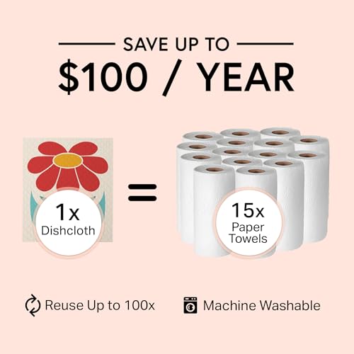 Image of Swedish Wholesale Dishcloths Reusable 8 inch x 7 inch Sponge Cloths, Bulk 10 Pack of High Absorbent Cellulose Dish & Kitchen Cleaning Hand Towels, Wring to Dry & Machine Wash, Odor Resistant, Red Flower