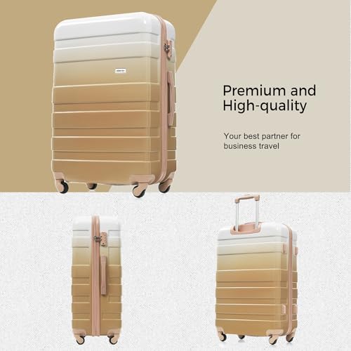 Image of Merax 3 Piece ABS Hardshell Luggage Sets Spinner Wheel Suitcase TSA Lock Suit Case, Tan, 20 /24 /28 Inch