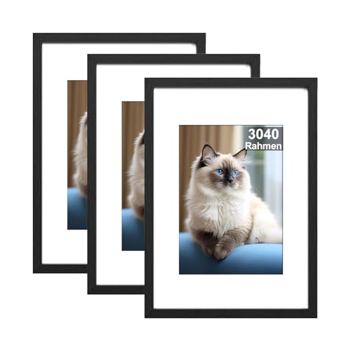 RUN HELIX Confezione da 3 cornici portafoto 30 x 40 cm, 30 x 40 cm, colore nero, da appendere, per soggiorno, camera da letto, studio
