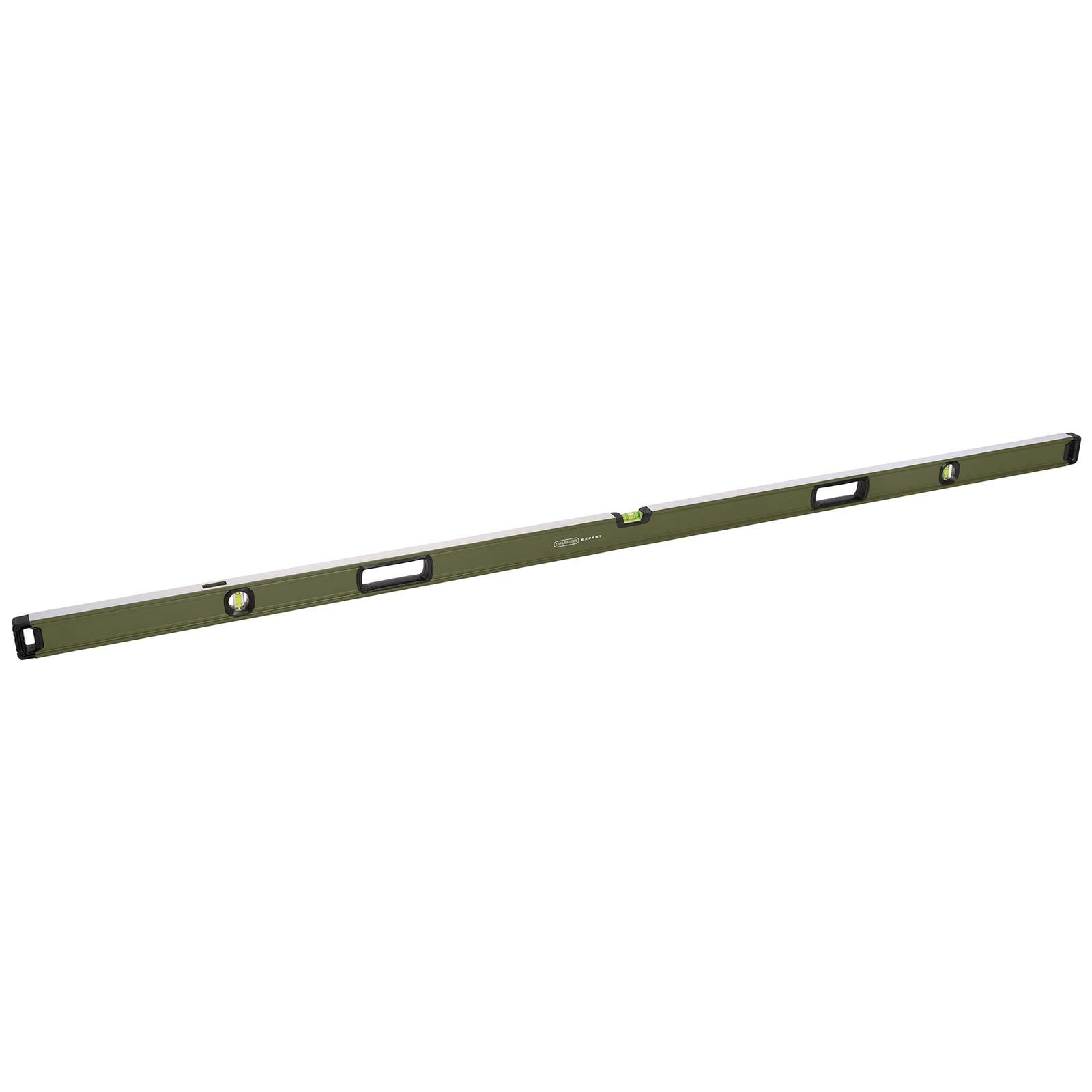 Draper Green And Black Large Box Spirit Level With Handle 2000Mm | 1 X 180° Domed/Arc Central Vial & 2 X 90° Vials | High Precision Torpedo Bubble Levelling Tools | Heavy Duty Aluminium For Heavy Duty Use