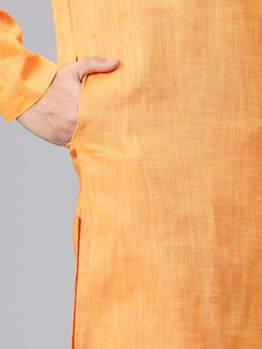 Image of Majestic Man Men's Cotton Regular Fit Traditional Mandarin Collar Ethnic Motifs Solid Long Kurta