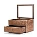 Produktbild Sunny Lingt Vintage Wood Jewelry Box, Display Schmuck-Speicher-Fall Glass Top, 2 Schubladen Schmuckständer Organizer mit Messinghandgriff, for Halsketten-Ohrringe Armbänder Ringe, Broschen