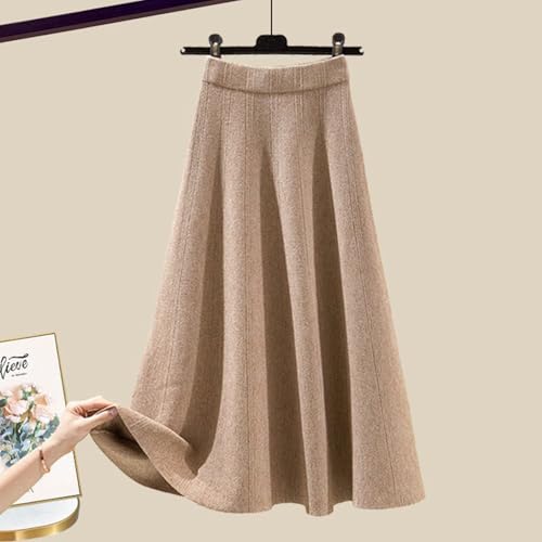 Ensemble tricoté jupe et pull asymétrique beige pour femme - 5