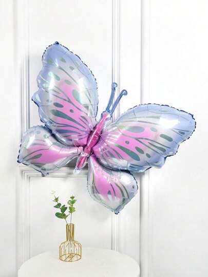 Image of AMFIN (Pack of 2) Large Butterfly Foil Balloons 34 Inch Gradient Birthday Party Decorations | Helium & Air Compatible - Blue Pink
